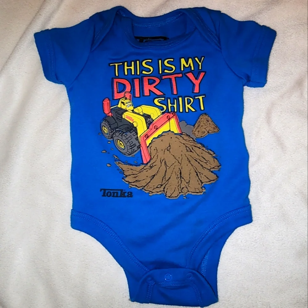 Tonka- 0-3M- Tonka construction truck/ dirt/ boys- one piece- blue/teal s.s. - Picture 1 of 3